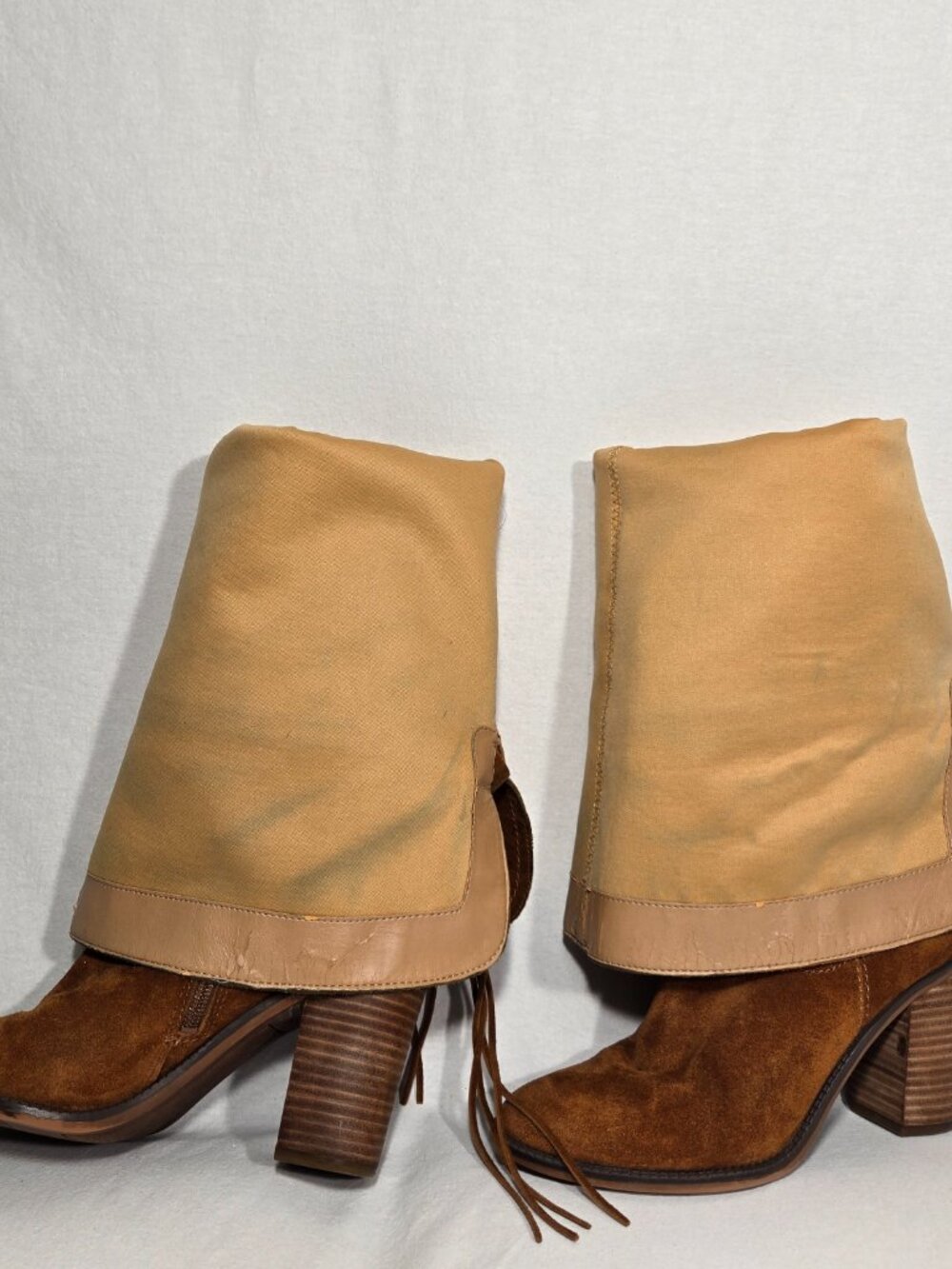 FRANCO SARTO Elnora BOHO Cognac Suede Over The Knee Fringe Boots Size 7.5M-WC. - Picture 14 of 16